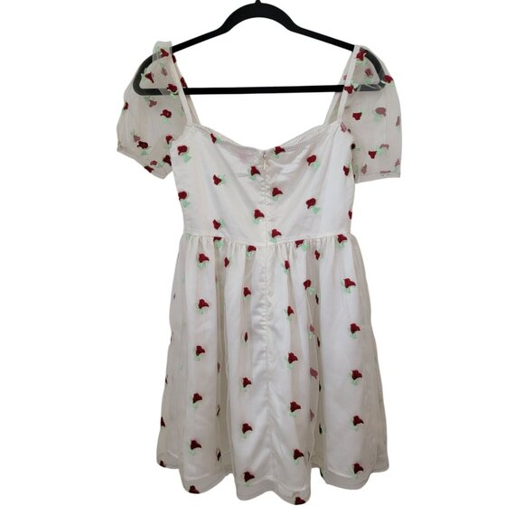 Sugar Thrillz FOREVER YOURS White Embroidered Rose Babydoll Dress Sz S - Picture 2 of 8